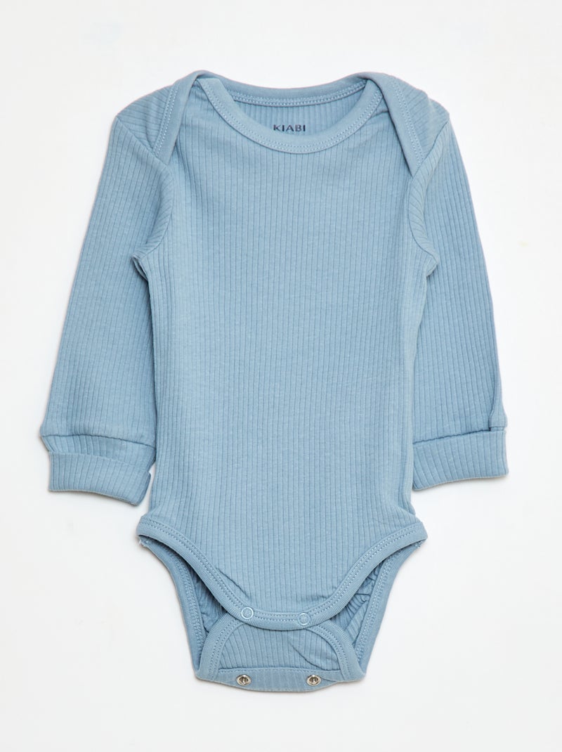 Lote de 3 bodies cuello americano y manga larga Azul - Kiabi