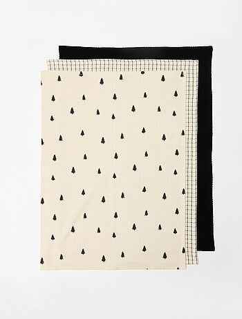 Lote de 3 paños de cocina estampados navideños en algodón 50x70 cm