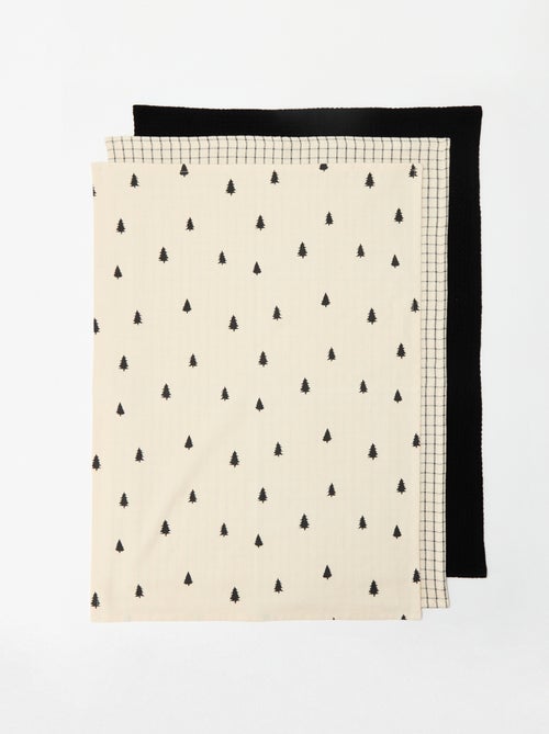Lote de 3 paños de cocina estampados navideños en algodón 50x70 cm - Kiabi