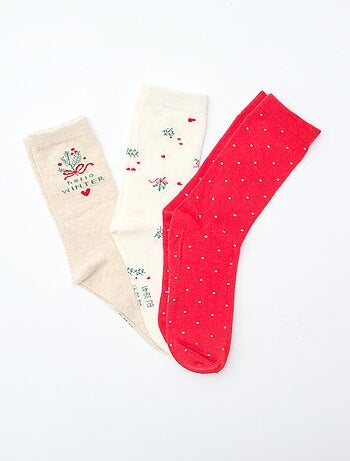 Lote de 3 pares de calcetines navideños de algodón jersey