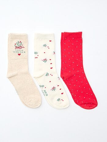 Lote de 3 pares de calcetines navideños de algodón jersey