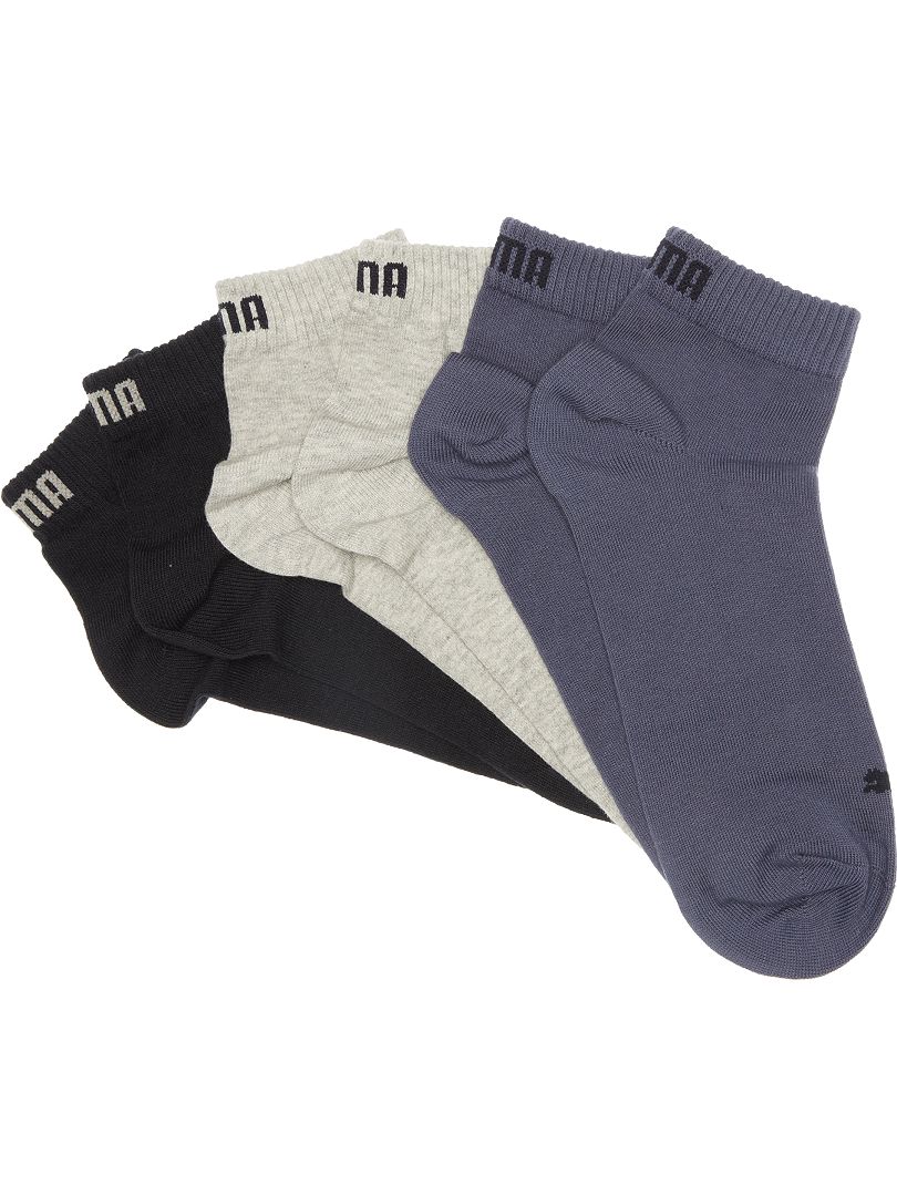 Lote de 3 pares de calcetines tobilleros 'Puma' de caña corta azul/gris/blanco - Kiabi