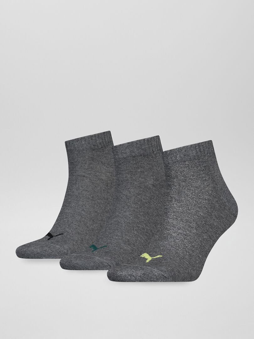 Lote de 3 pares de calcetines tobilleros 'Puma' de caña corta gris chiné - Kiabi