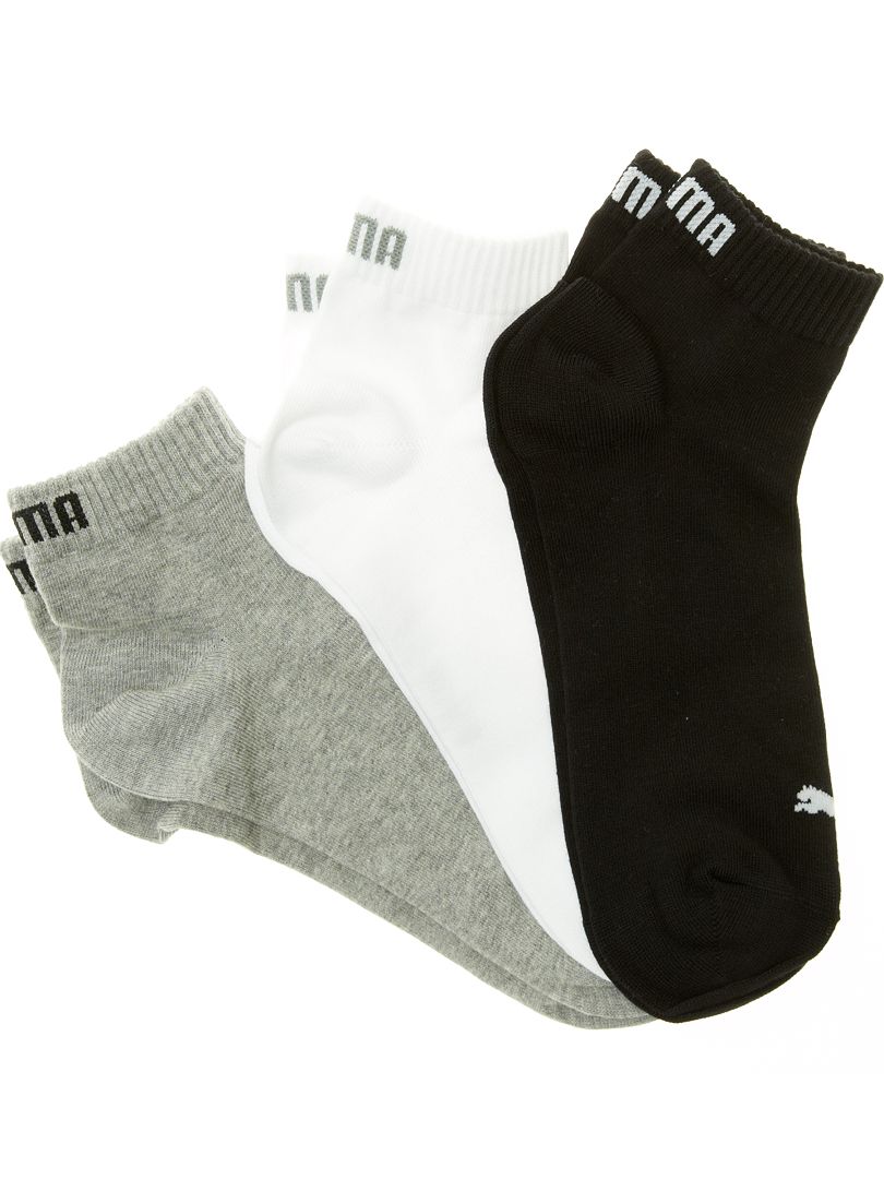 Lote de 3 pares de calcetines tobilleros 'Puma' de caña corta gris/blanco/negro - Kiabi