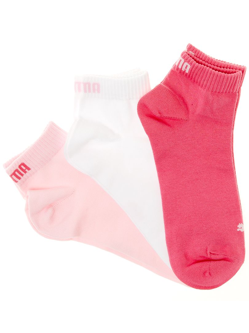 Lote de 3 pares de calcetines tobilleros 'Puma' de caña corta rosa/blanco - Kiabi