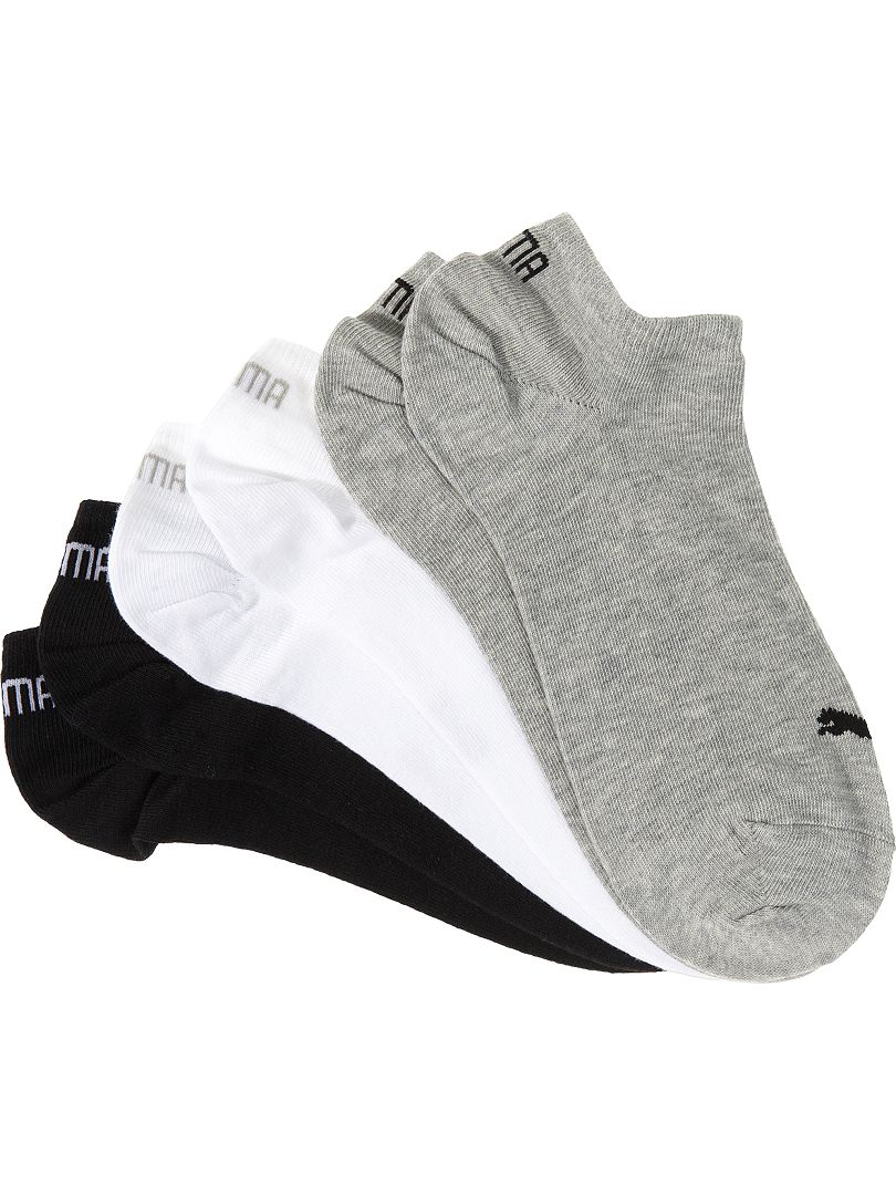 Lote de 3 pares de calcetines tobilleros 'Puma' gris/blanco/negro - Kiabi