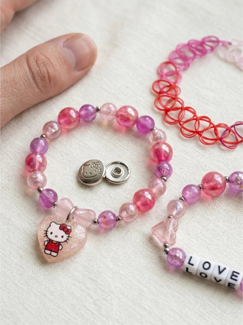 Lote de 3 pulseras con cierre de botón de presión hello kitty sanrio Rosa - Kiabi