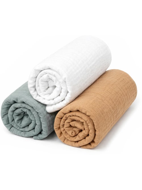 Lote de 3 sábanas bajeras para capazo de gasa de algodón, tendencia | SEVIRA KIDS - Kiabi