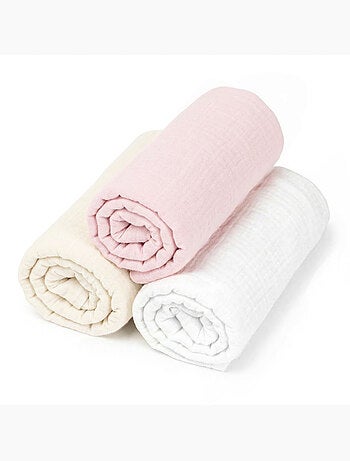 Lote de 3 sábanas bajeras para capazo en gasa de algodón, color pastel | SEVIRA KIDS