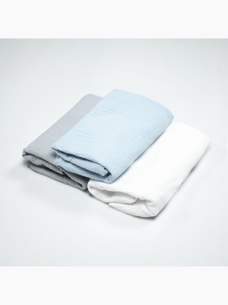 Lote de 3 sábanas bajeras para moisés en gasa de algodón lisas | SEVIRA KIDS Azul - Kiabi