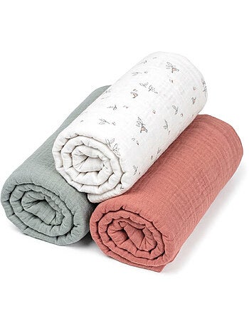 Lote de 3 sábanas bajeras para moisés en gasa de algodón, melody | SEVIRA KIDS