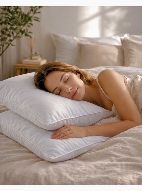 Lote de 4 almohadas de poliéster moelleux premium promo linge - Kiabi Lote de 4 almohadas de poliéster moelleux premium promo linge - Kiabi