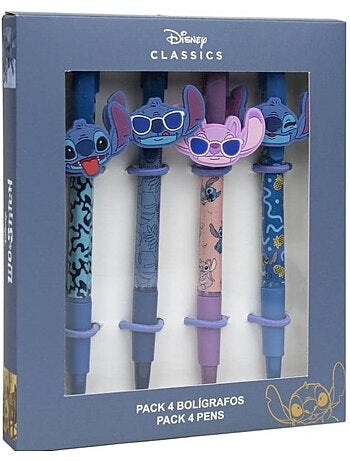 Lote de 4 bolígrafos negros - Stitch - Disney – Kit de papelería