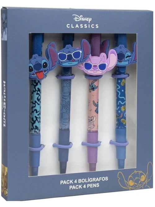 Lote de 4 bolígrafos negros - Stitch - Disney – Kit de papelería - Kiabi