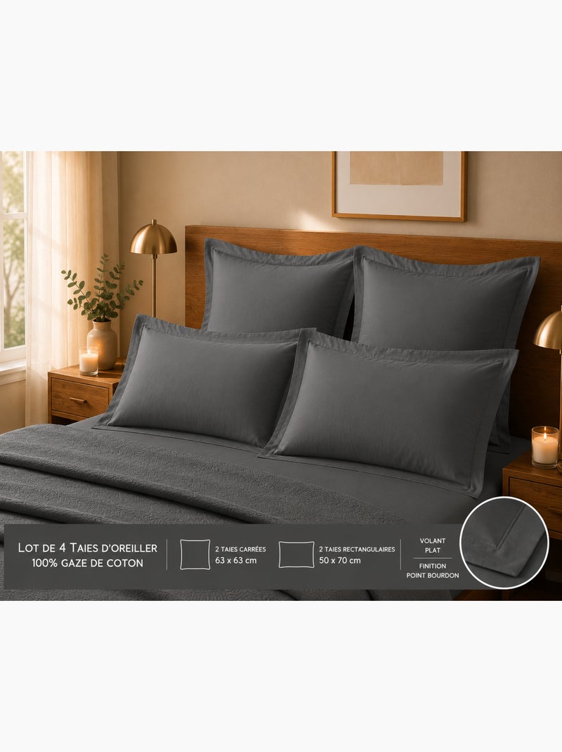 Lote de 4 fundas de almohada 100% algodón – 2 fundas + 2 fundas Gris antracita - Kiabi