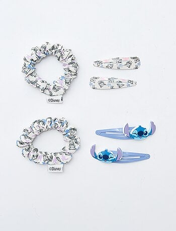 Lote de 4 pinzas + 2 gomas de pelo 'Stitch'
