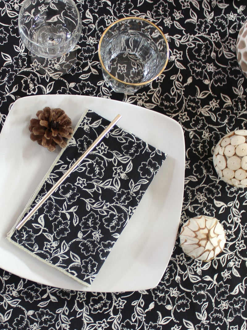 Lote de 4 servilletas de mesa con estampado floral Negro - Kiabi