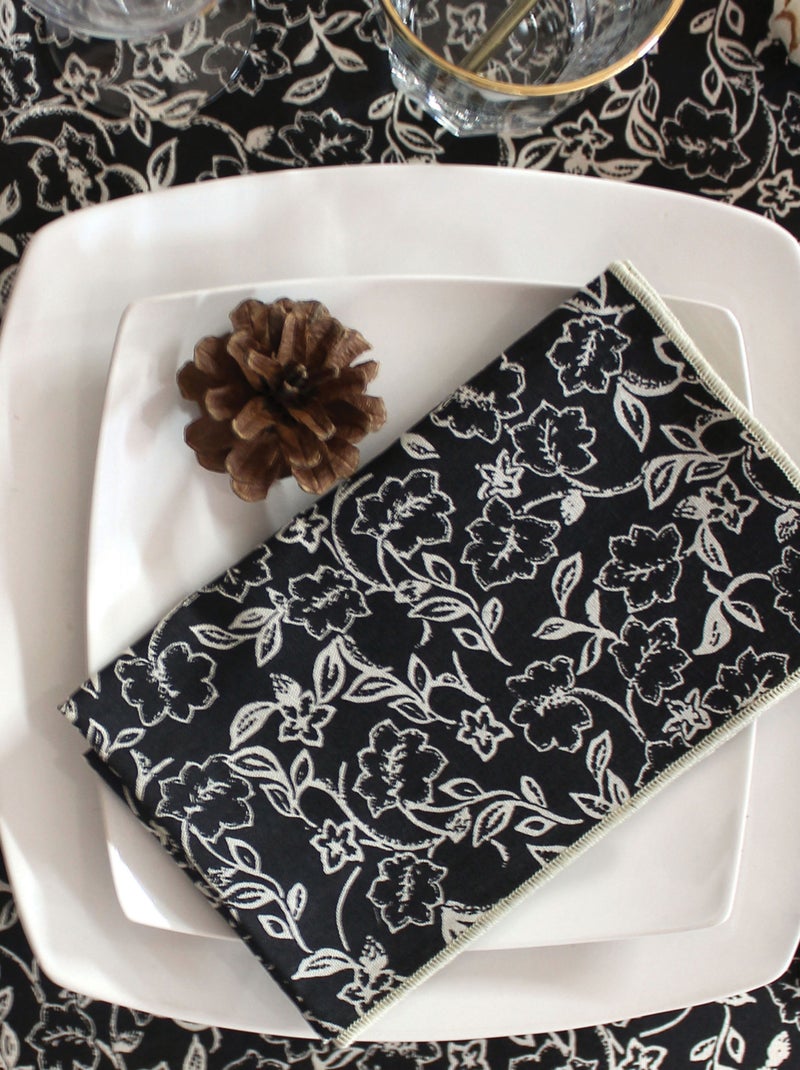 Lote de 4 servilletas de mesa con estampado floral Negro - Kiabi