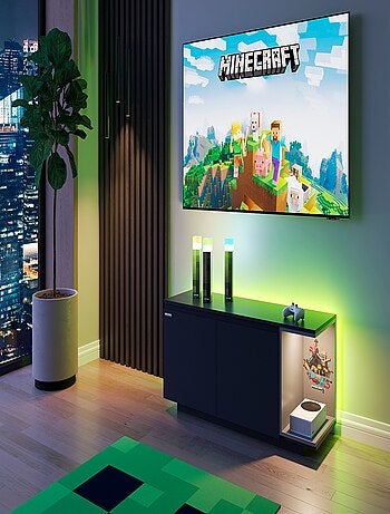 Lowboard 2 puertas y compartimento con LED 'Roba' - Minecraft