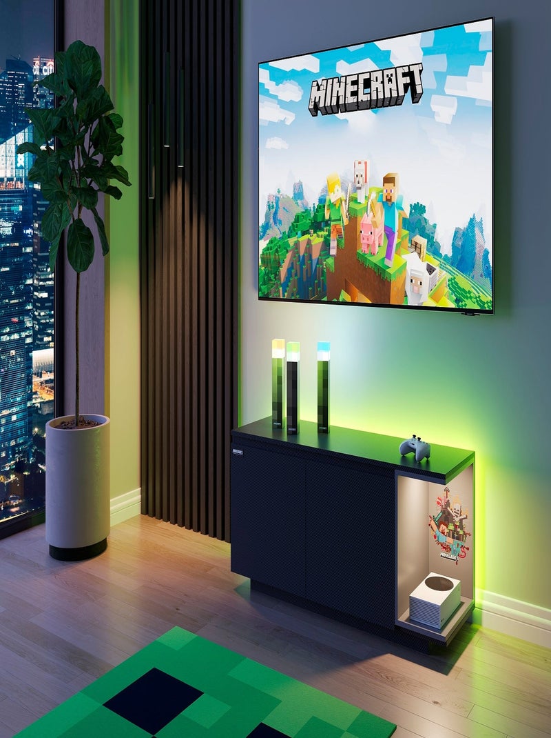 Lowboard 2 puertas y compartimento con LED 'Roba' - Minecraft Negro Multicolor - Kiabi