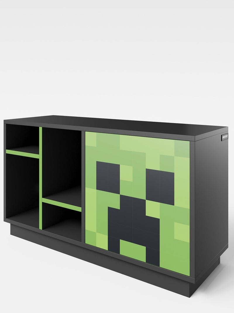 Lowboard TV con LED y pasacables - 4 nichos y puerta 'Roba' - Minecraft Negro Verde - Kiabi