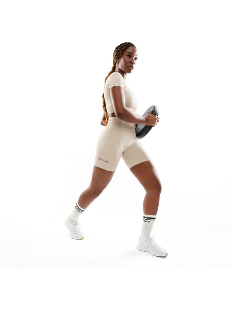 Mallas deportivas cortas sin costuras mujer fitness mujer dynamic Beige - Kiabi