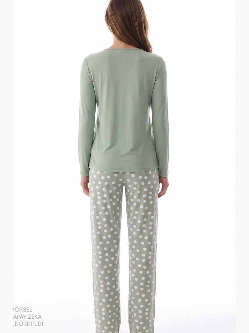 Mama conjunto de pijama de lunares y manga larga penti Verde menta - Kiabi