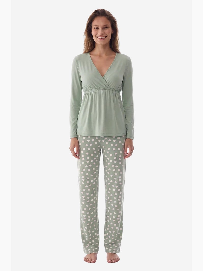 Mama conjunto de pijama de lunares y manga larga penti Verde menta - Kiabi