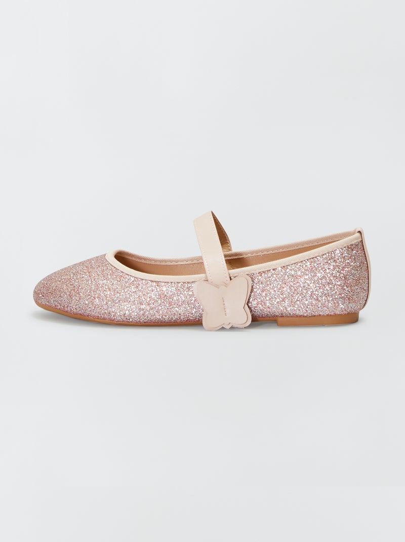Manoletinas brillantes con tira de velcro ROSA - Kiabi
