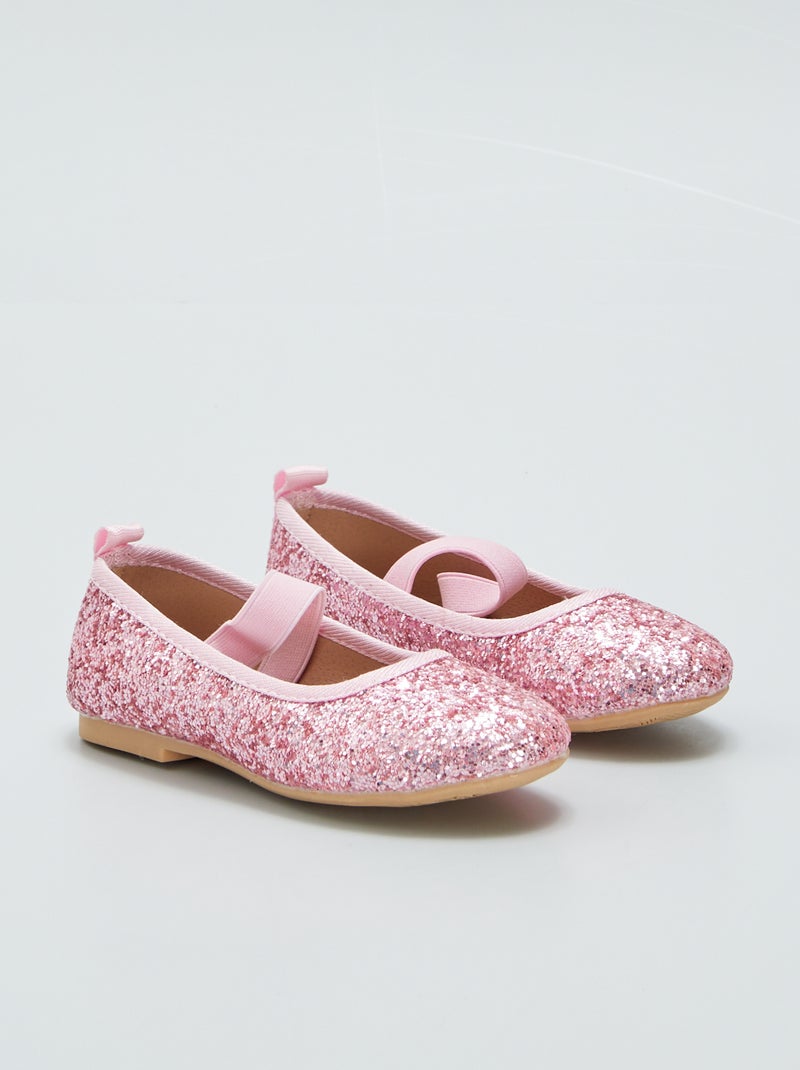 Manoletinas brillantes con tira elástica ROSA - Kiabi