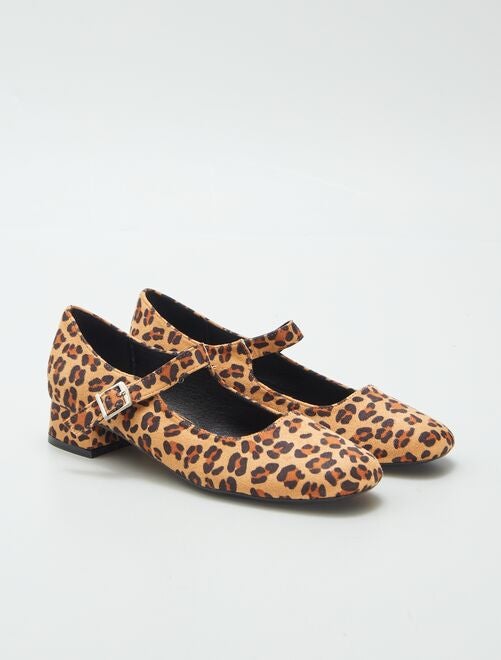 Manoletinas de tacón estampado 'leopardo' - Kiabi