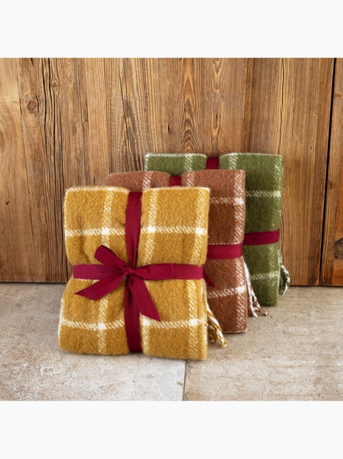 Manta a cuadros con aspecto de mohair y flecos - Kiabi