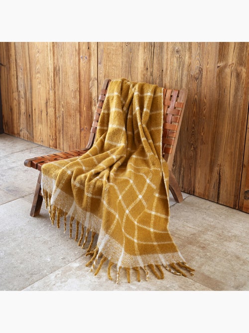 Manta a cuadros con aspecto de mohair y flecos - Kiabi