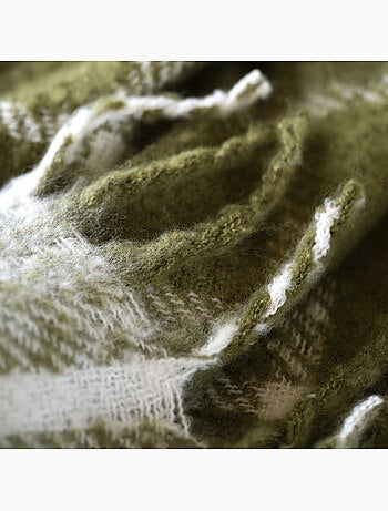 Manta a cuadros con aspecto de mohair y flecos