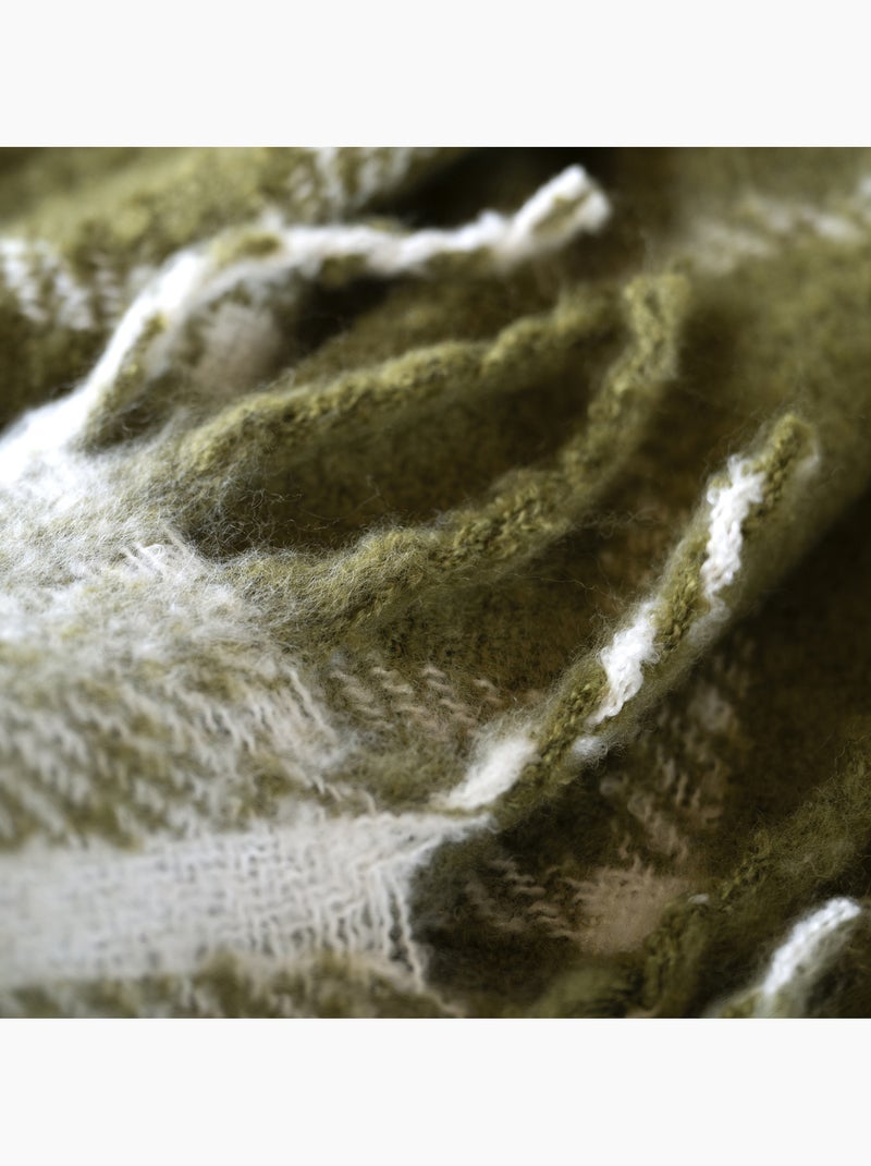 Manta a cuadros con aspecto de mohair y flecos Verde - Kiabi