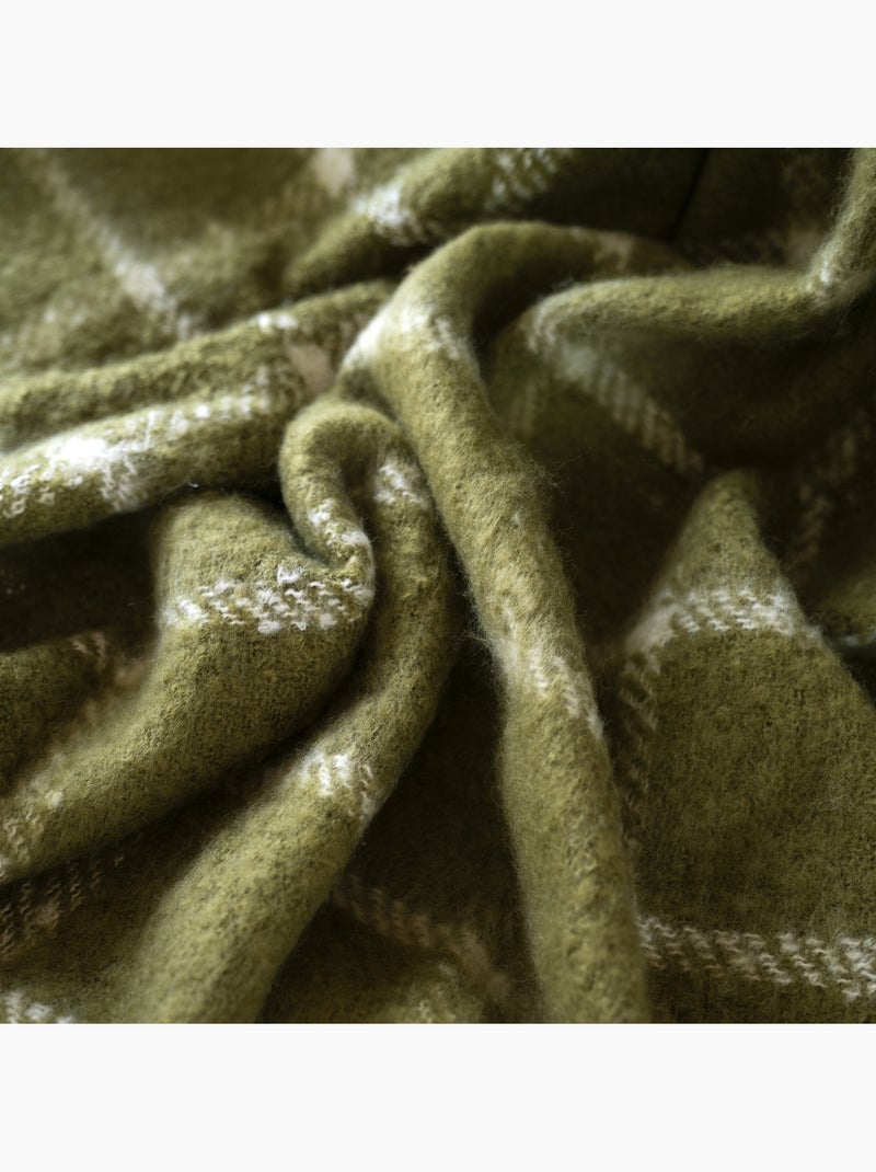 Manta a cuadros con aspecto de mohair y flecos Verde - Kiabi