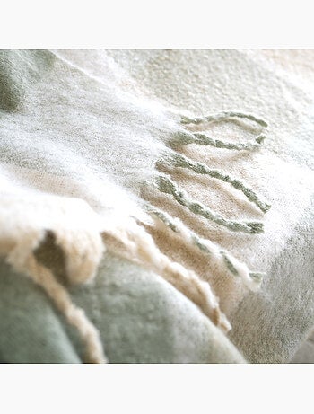 Manta a cuadros con aspecto de mohair y flecos