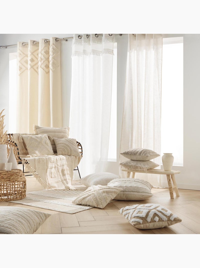 Manta bohemia empenachada con flecos Blanco roto - Kiabi