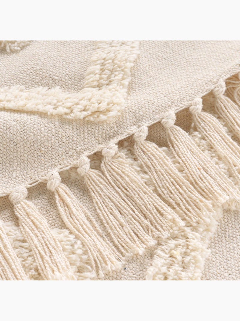 Manta bohemia empenachada con flecos Blanco roto - Kiabi