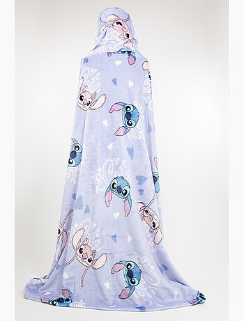 Manta con Capucha Franela Disney Stitch & Angel 2 Cute 120x150cm – All-Over Azul – 100% Poliéster –