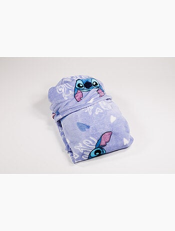 Manta con Capucha Franela Disney Stitch & Angel 2 Cute 120x150cm – All-Over Azul – 100% Poliéster –