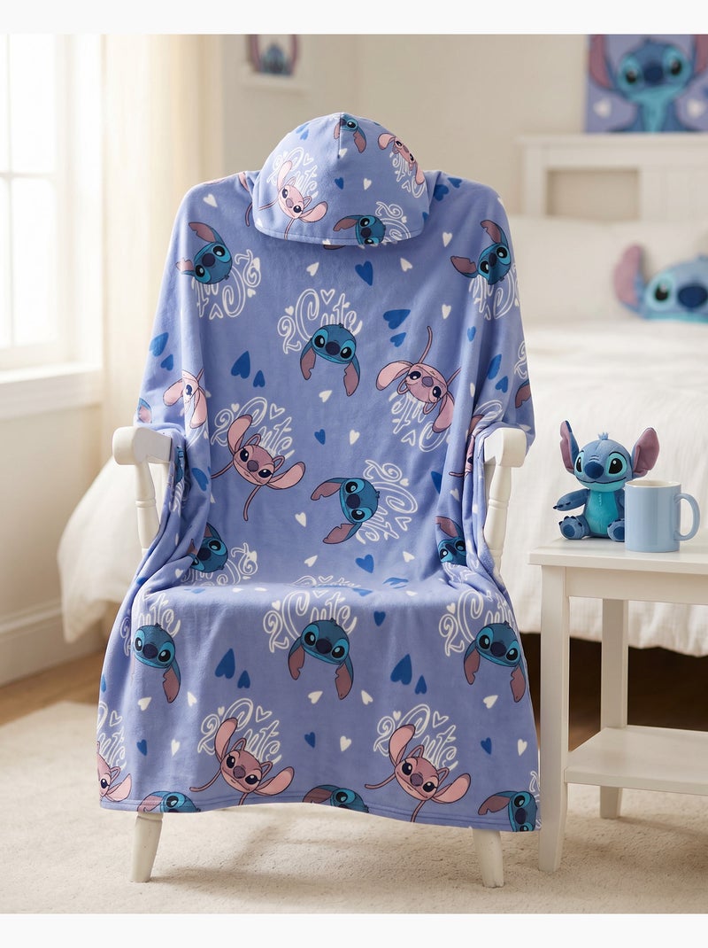 Manta con Capucha Franela Disney Stitch & Angel 2 Cute 120x150cm – All-Over Azul – 100% Poliéster – Negro Malva - Kiabi