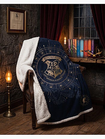 Manta Coral & Sherpa Harry Potter Hogwarts 130x170cm – Escudo Dorado – Licencia Oficial