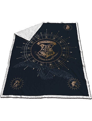 Manta Coral & Sherpa Harry Potter Hogwarts 130x170cm – Escudo Dorado – Licencia Oficial