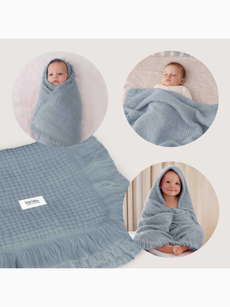 Manta de algodón - LIONELO - 70 x 100 cm - 100 % algodón - 280 g/m² Azul - Kiabi