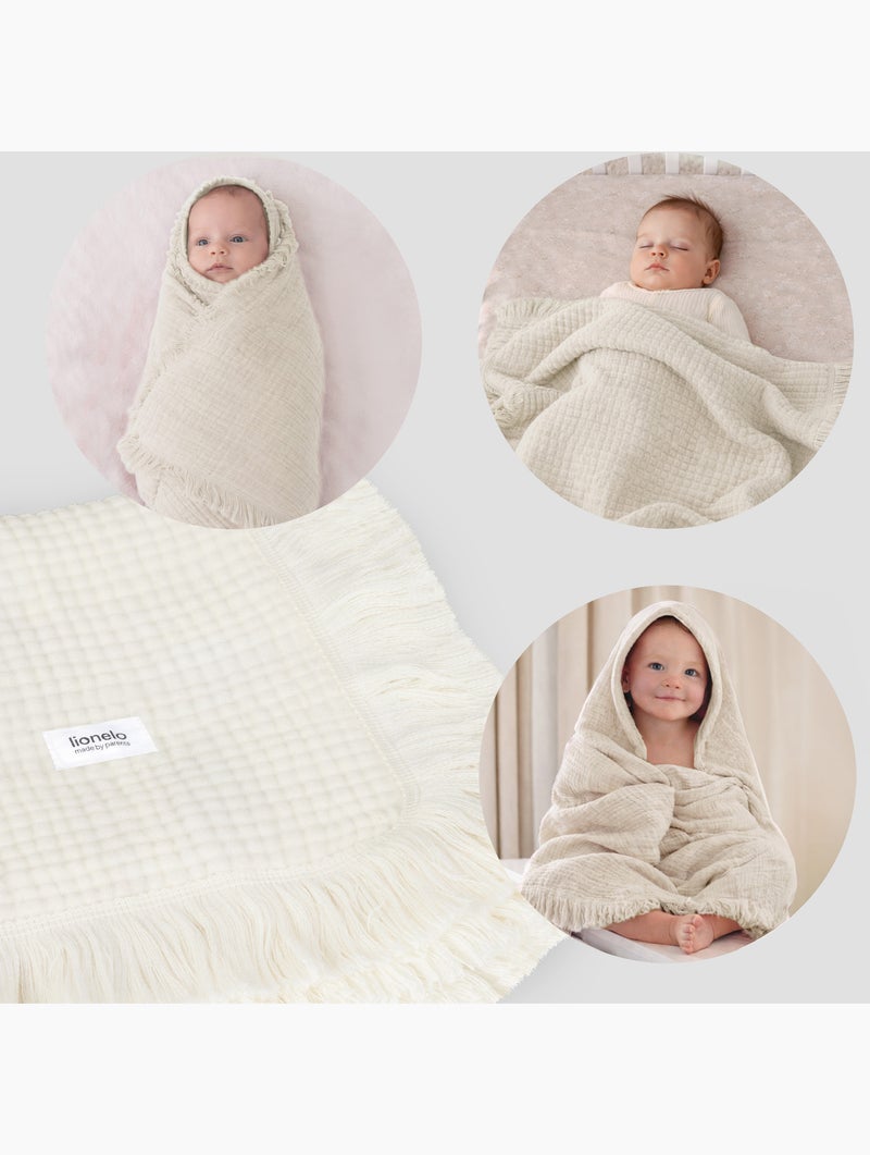 Manta de algodón - LIONELO - 70 x 100 cm - 100 % algodón - 280 g/m² Beige - Kiabi