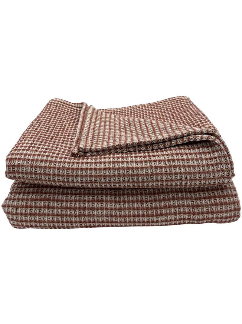 Manta de algodón jacquard de cuadros vichy Terracota - Kiabi