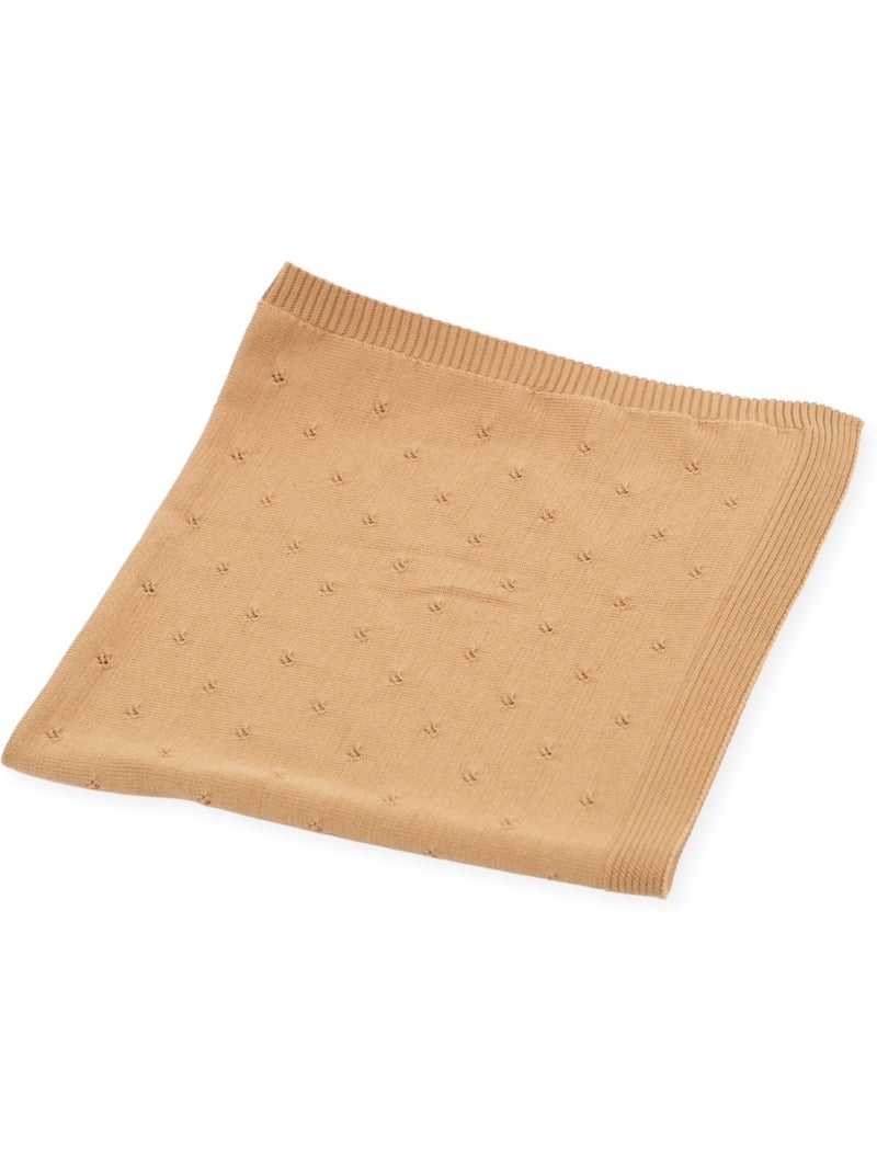Manta de bebé de punto calado 50% lana 50% acrílico Camel - Kiabi