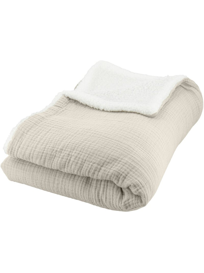 Manta de doble material de gasa de algodón y polar 130x170 cm Beige - Kiabi