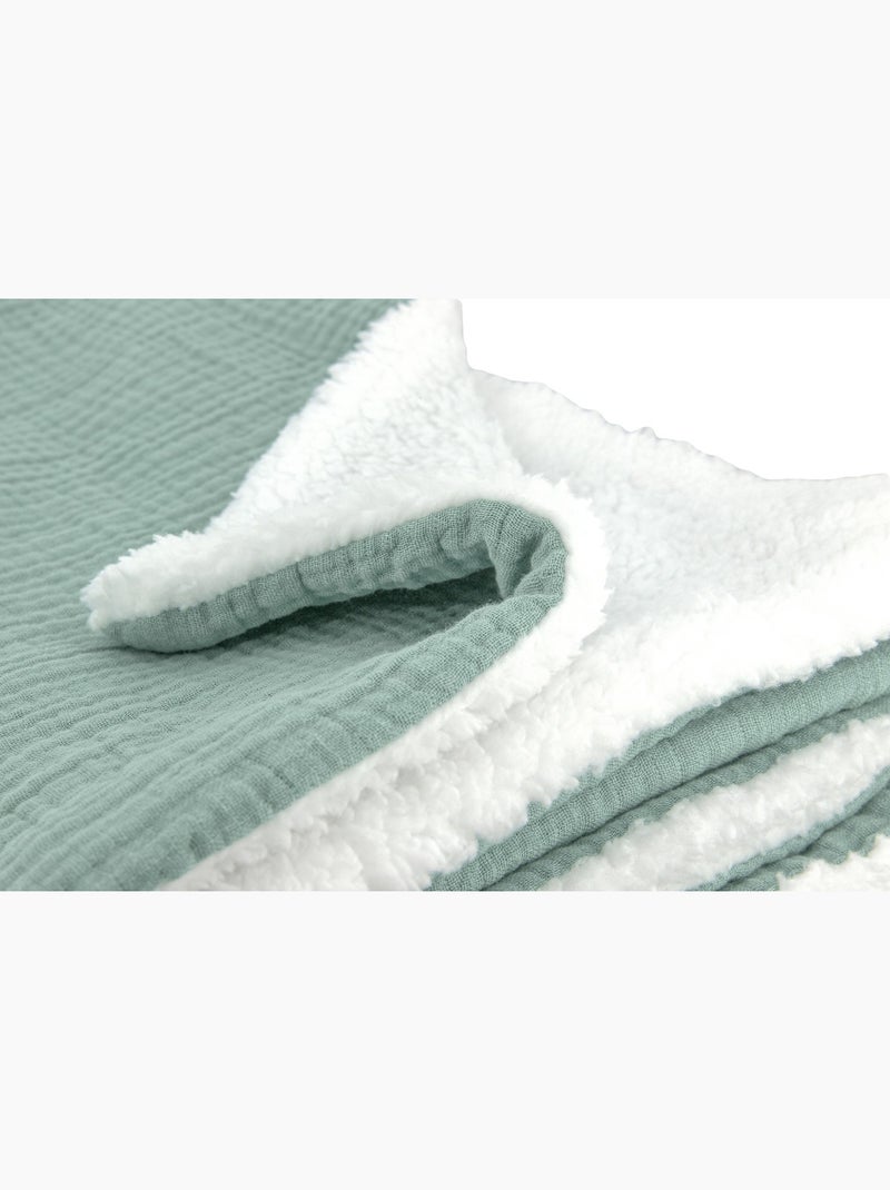 Manta de doble material de gasa de algodón y polar 130x170 cm Verde claro - Kiabi